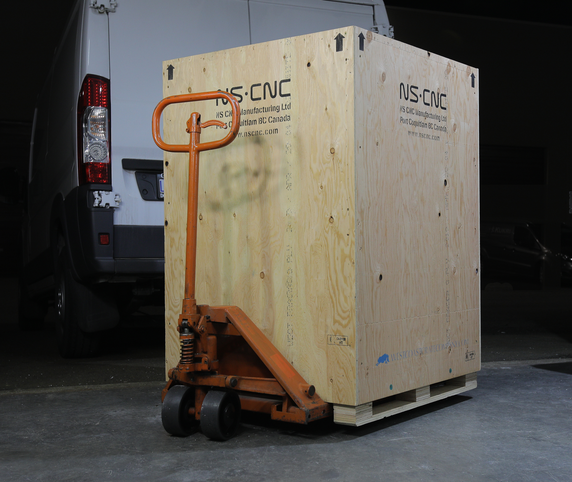 The Elara 2 packed in its wooden shipping crate