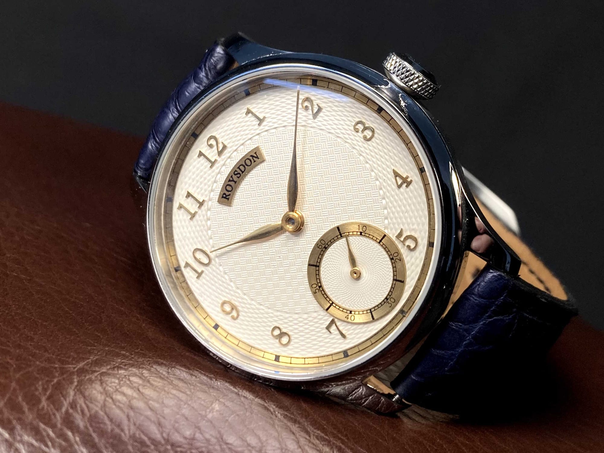 The finished Roysdon watch on its strap